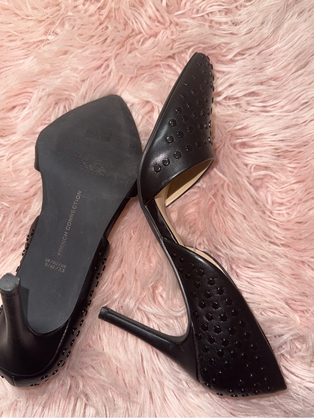 French Connection Black Studded Pointed-Toe D'Orsay Heels - Picture 2 of 7